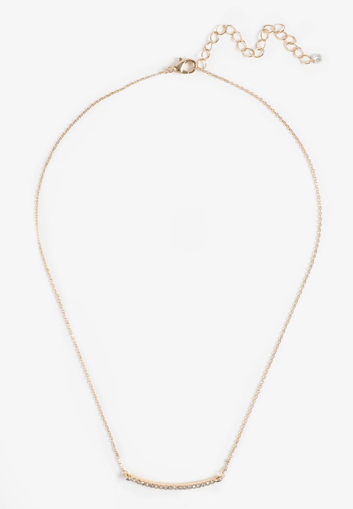 Everyday Layers Gold Rhinestone Curved Bar Necklace - Image 2