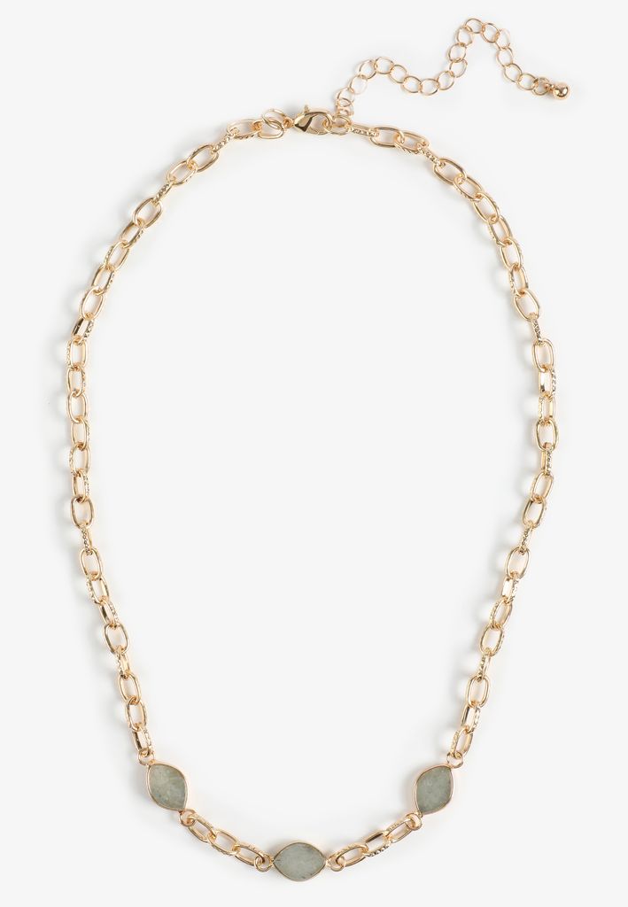 Grey Agate Stone Gold Oval Link Necklace - Image 2