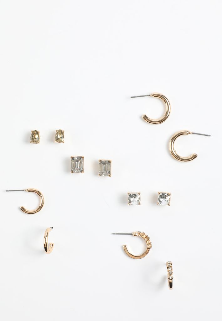6 pack Crystal Stud and Hoop Earring Set - Image 2